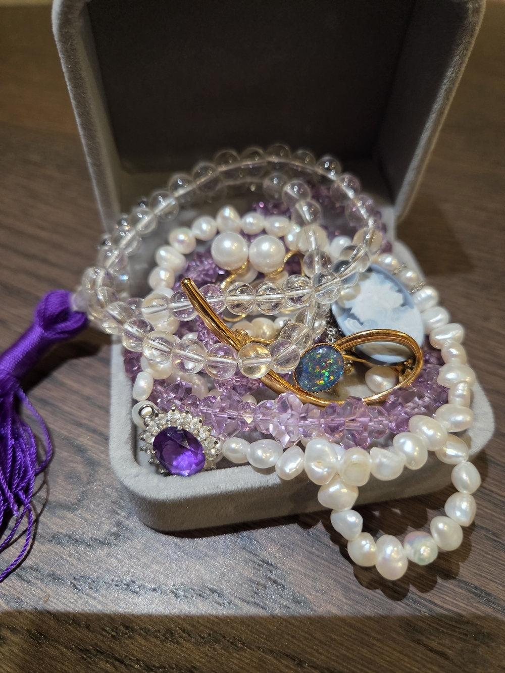 Vintage Jewelry Mystery Lot – Pearl & Purple Crystal